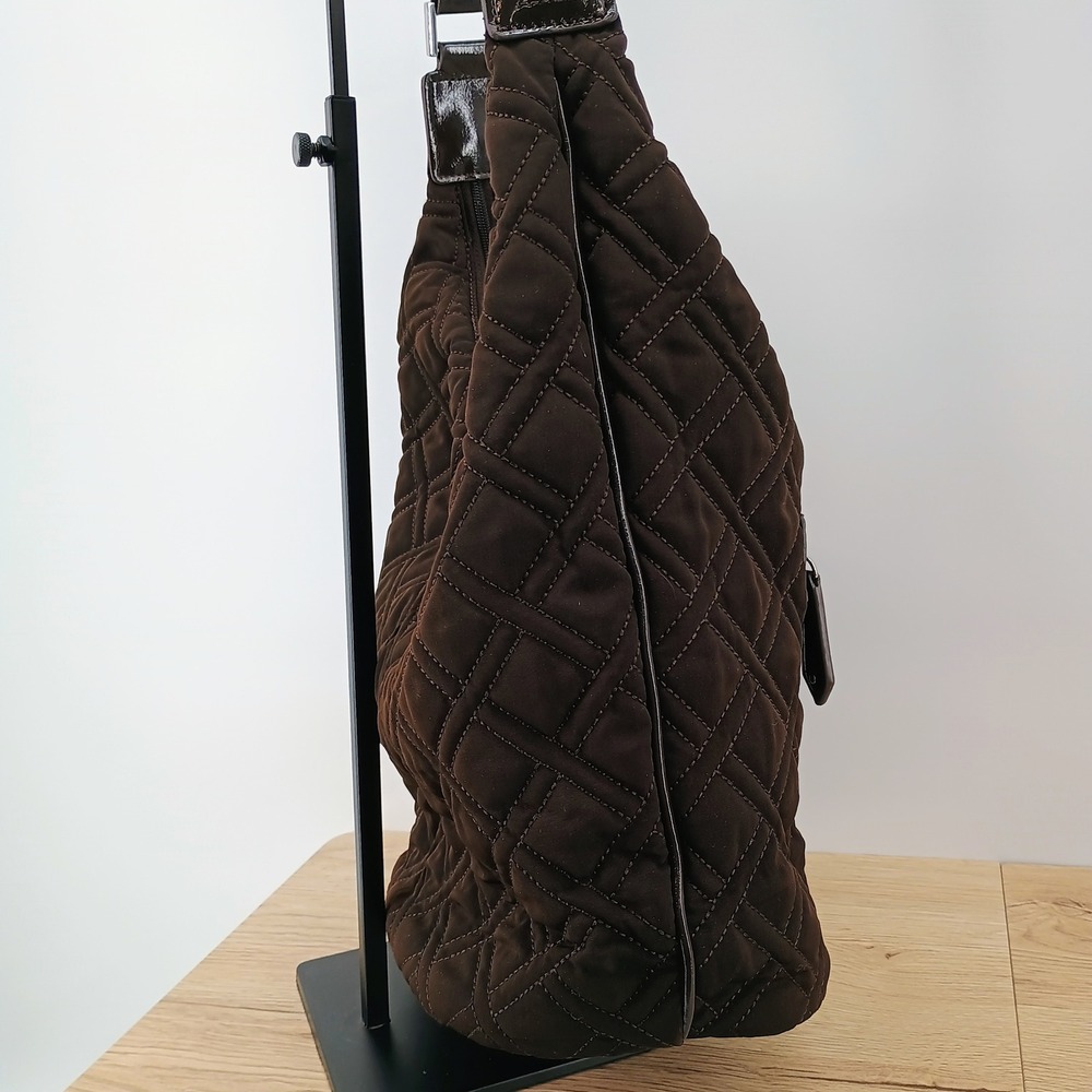 Vera Bradley Chocolate Brown Quilted Microfiber Hobo Shoulder Bag Patent Trim - Picture 6 of 16